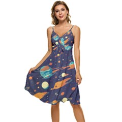 Space Galaxy Planet Universe Stars Night Fantasy Sleeveless Tie Front Chiffon Dress by Uceng