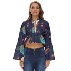 Space Galaxy Planet Universe Stars Night Fantasy Boho Long Bell Sleeve Top by Uceng