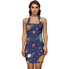 Space Galaxy Planet Universe Stars Night Fantasy Sleeveless Wide Square Neckline Ruched Bodycon Dress by Uceng