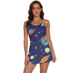 Space Galaxy Planet Universe Stars Night Fantasy 2-in-1 Flare Activity Dress