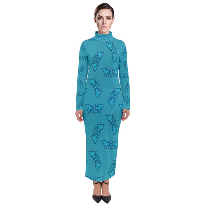 Butterfly Art Pattern Design Background Frame Turtleneck Maxi Dress