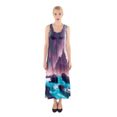 Urban City Cyberpunk River Cyber Tech Future Sleeveless Maxi Dress by Uceng