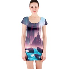 Urban City Cyberpunk River Cyber Tech Future Short Sleeve Bodycon Dress by Uceng