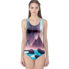 Urban City Cyberpunk River Cyber Tech Future One Piece Swimsuit by Uceng