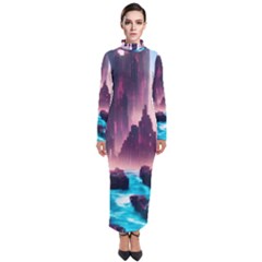 Urban City Cyberpunk River Cyber Tech Future Turtleneck Maxi Dress by Uceng