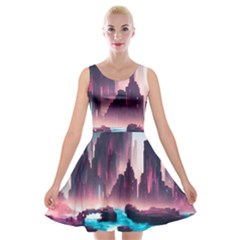 Urban City Cyberpunk River Cyber Tech Future Velvet Skater Dress