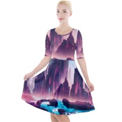 Urban City Cyberpunk River Cyber Tech Future Quarter Sleeve A-line Dress