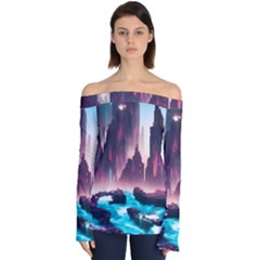 Urban City Cyberpunk River Cyber Tech Future Off Shoulder Long Sleeve Top