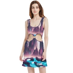 Urban City Cyberpunk River Cyber Tech Future Velour Cutout Dress