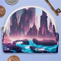 Urban City Cyberpunk River Cyber Tech Future Horseshoe Style Canvas Pouch by Uceng