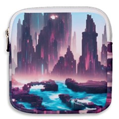 Urban City Cyberpunk River Cyber Tech Future Mini Square Pouch by Uceng