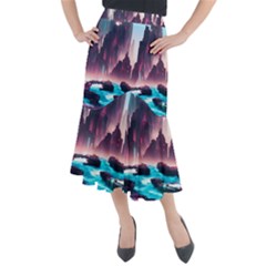 Urban City Cyberpunk River Cyber Tech Future Midi Mermaid Skirt by Uceng