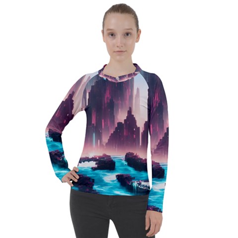 Urban City Cyberpunk River Cyber Tech Future Women s Pique Long Sleeve Tee by Uceng