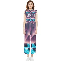 Urban City Cyberpunk River Cyber Tech Future Women s Frill Top Chiffon Jumpsuit by Uceng