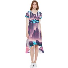 Urban City Cyberpunk River Cyber Tech Future High Low Boho Dress by Uceng