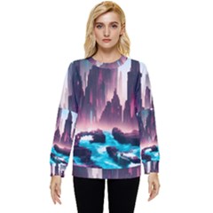 Urban City Cyberpunk River Cyber Tech Future Hidden Pocket Sweatshirt by Uceng