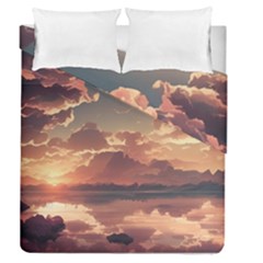 Sunset River Sky Clouds Nature Nostalgic Mountain Duvet Cover Double Side (queen Size) by Uceng