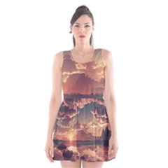 Sunset River Sky Clouds Nature Nostalgic Mountain Scoop Neck Skater Dress by Uceng