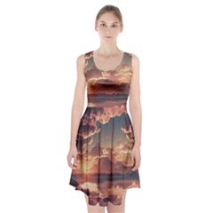 Sunset River Sky Clouds Nature Nostalgic Mountain Racerback Midi Dress by Uceng