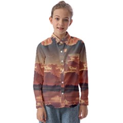 Sunset River Sky Clouds Nature Nostalgic Mountain Kids  Long Sleeve Shirt