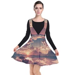 Sunset River Sky Clouds Nature Nostalgic Mountain Plunge Pinafore Dress by Uceng