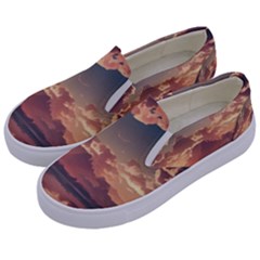 Sunset River Sky Clouds Nature Nostalgic Mountain Kids  Canvas Slip Ons