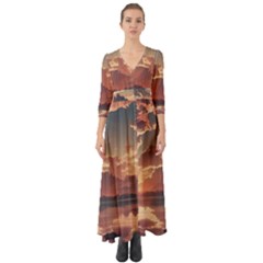 Sunset River Sky Clouds Nature Nostalgic Mountain Button Up Boho Maxi Dress by Uceng