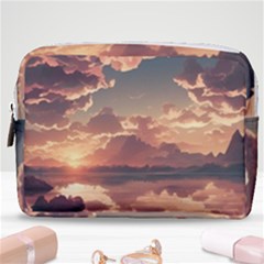 Sunset River Sky Clouds Nature Nostalgic Mountain Make Up Pouch (medium) by Uceng