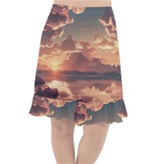 Sunset River Sky Clouds Nature Nostalgic Mountain Fishtail Chiffon Skirt by Uceng