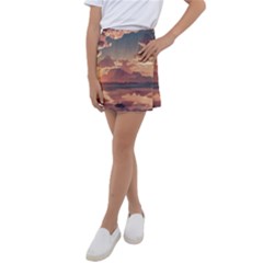 Sunset River Sky Clouds Nature Nostalgic Mountain Kids  Tennis Skirt by Uceng