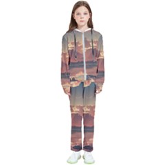 Sunset River Sky Clouds Nature Nostalgic Mountain Kids  Tracksuit by Uceng