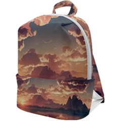 Sunset River Sky Clouds Nature Nostalgic Mountain Zip Up Backpack by Uceng