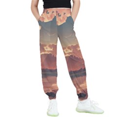 Sunset River Sky Clouds Nature Nostalgic Mountain Kids  Elastic Waist Pants by Uceng