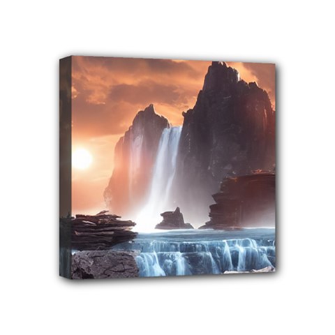 Water Waterfall Nature River Lake Planet Fantasy Mini Canvas 4  X 4  (stretched) by Uceng