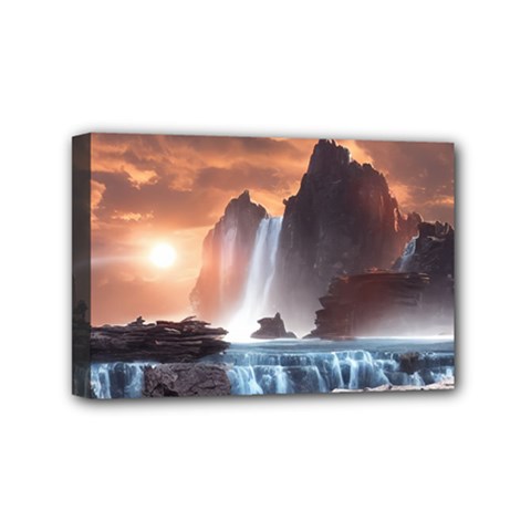 Water Waterfall Nature River Lake Planet Fantasy Mini Canvas 6  X 4  (stretched) by Uceng