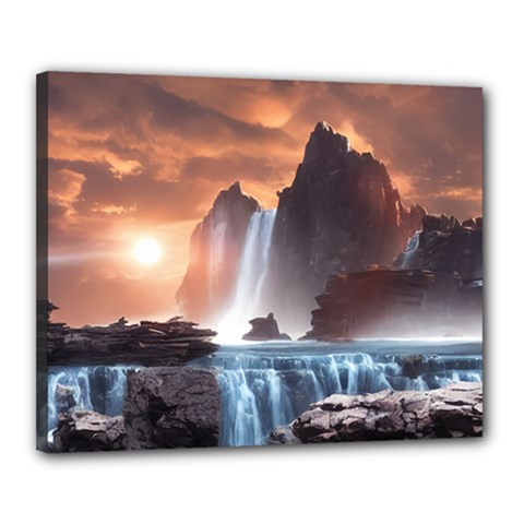 Water Waterfall Nature River Lake Planet Fantasy Canvas 20  X 16  (stretched) by Uceng