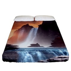 Water Waterfall Nature River Lake Planet Fantasy Fitted Sheet (king Size) by Uceng