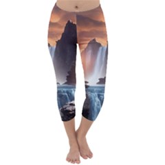 Water Waterfall Nature River Lake Planet Fantasy Capri Winter Leggings  by Uceng