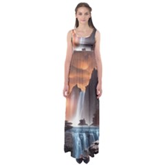 Water Waterfall Nature River Lake Planet Fantasy Empire Waist Maxi Dress by Uceng