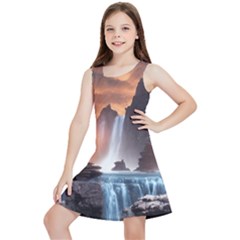 Water Waterfall Nature River Lake Planet Fantasy Kids  Lightweight Sleeveless Dress by Uceng