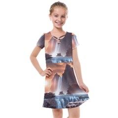 Water Waterfall Nature River Lake Planet Fantasy Kids  Cross Web Dress by Uceng