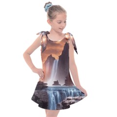 Water Waterfall Nature River Lake Planet Fantasy Kids  Tie Up Tunic Dress by Uceng