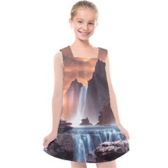 Water Waterfall Nature River Lake Planet Fantasy Kids  Cross Back Dress by Uceng