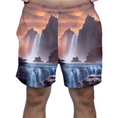 Water Waterfall Nature River Lake Planet Fantasy Men s Shorts