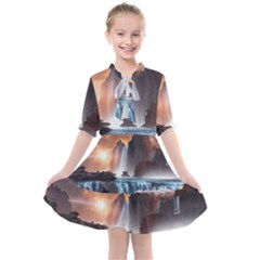 Water Waterfall Nature River Lake Planet Fantasy Kids  All Frills Chiffon Dress by Uceng