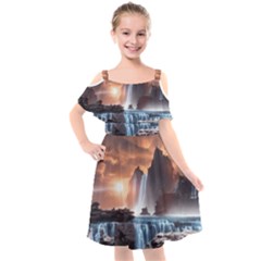 Water Waterfall Nature River Lake Planet Fantasy Kids  Cut Out Shoulders Chiffon Dress by Uceng