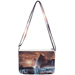 Water Waterfall Nature River Lake Planet Fantasy Double Gusset Crossbody Bag