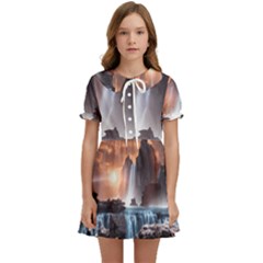 Water Waterfall Nature River Lake Planet Fantasy Kids  Sweet Collar Dress by Uceng