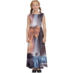 Water Waterfall Nature River Lake Planet Fantasy Kids  Satin Sleeveless Maxi Dress by Uceng