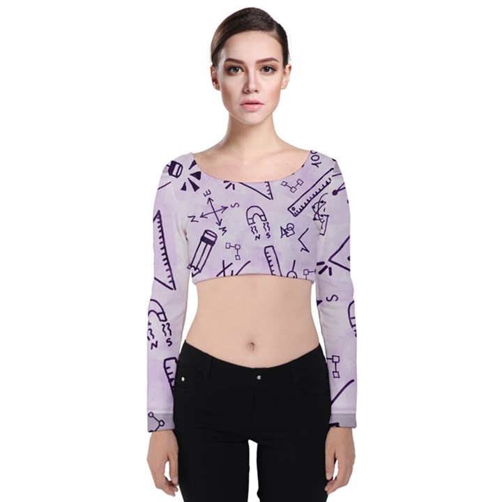 Science Research Curious Search Inspect Scientific Velvet Long Sleeve Crop Top